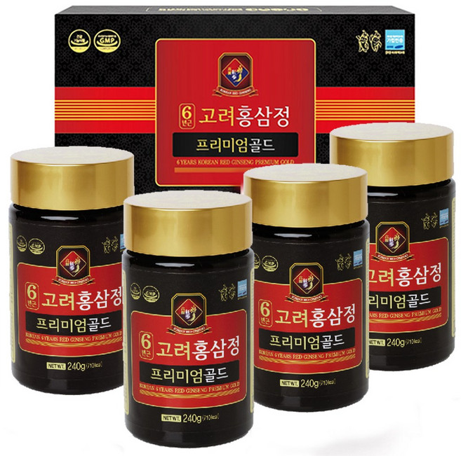 고려 6년근 홍삼정 프리미엄 골드 진한 농축액 홍삼 진액 선물세트, 240g, 8개