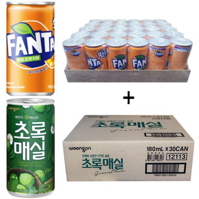 환타오렌지 190ml(30캔) + 초록매실 180ml(30캔), 60캔, 190ml