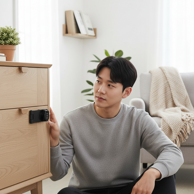 미니 데스크 서랍 잠금장치 비밀번호 도어락 가구 사물함 보안 경첩 2개입, 서랍장도어락-블랙