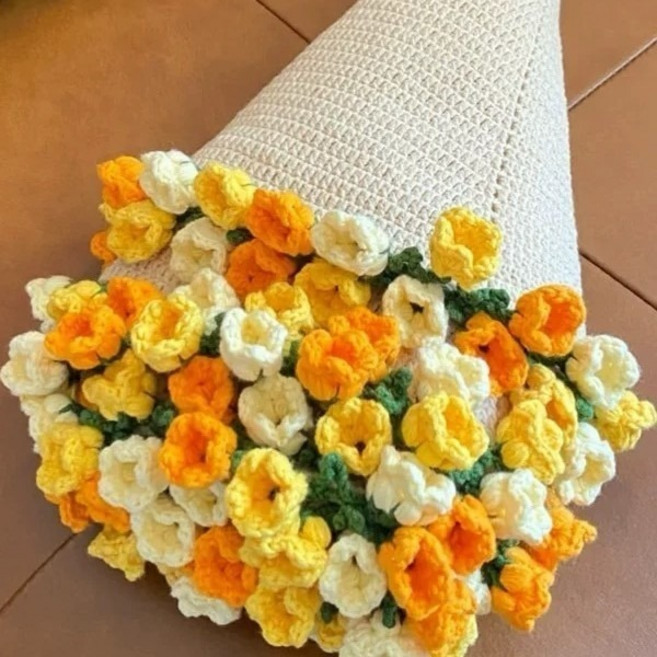 肥婆奶奶 花束毯子 diy材料包 母親節禮物 變身毛毯花束 花束杯墊 玫瑰花毯 畢業禮物 編織毯子 花束毯, 1個, 三色鈴蘭花毯(材料包+教學影片), 三色