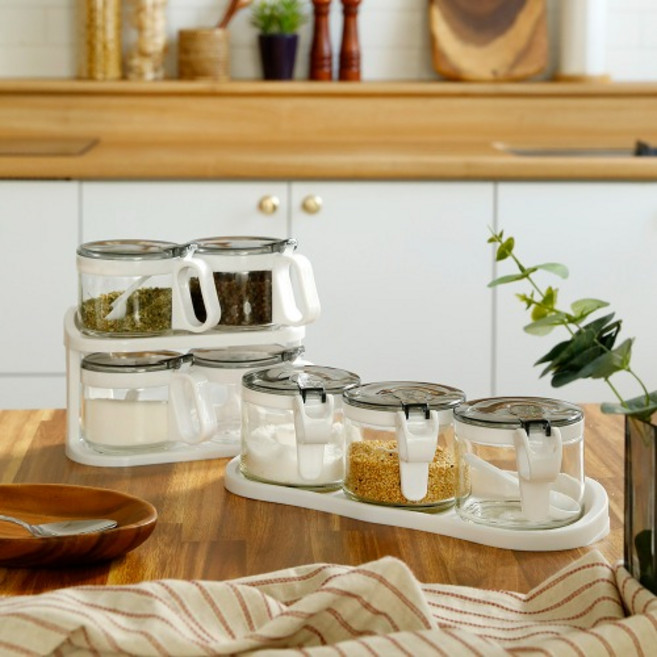 글라스 유리 손잡이 양념통 세트 3조 4조 양념통세트, 4조세트(거치대포함), 1개