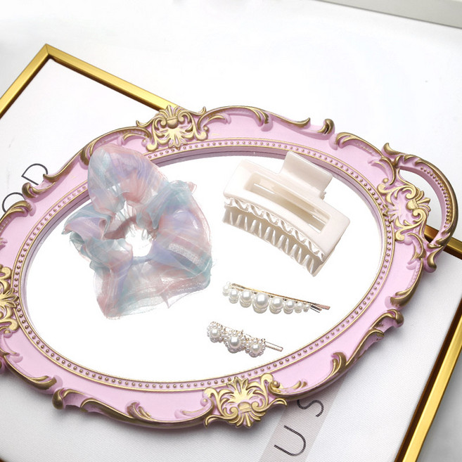 아이루리 빈티지 오벌 미러 디스플레이 트레이 메이크업 주얼리 보관 화장대 정리 홈데코, 빈티지오벌미러디스플레이트레이 핑크