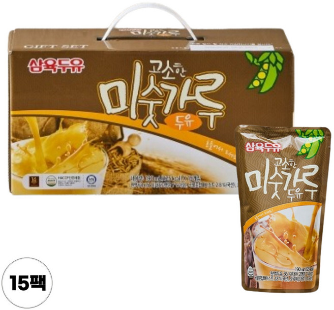 삼육두유 고소한 미숫가루 두유 파우치, 190ml, 15개