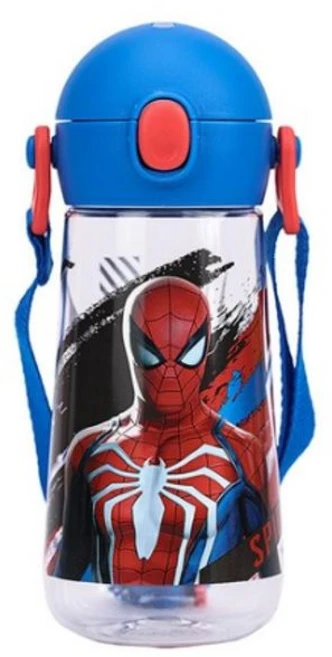 릴팡 원터치 어깨끈 트라이탄 물통, 스파이더맨, 470ml, 1개 - 쿠팡