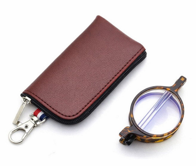 안경테 휴대용 접이식 원형 사각 확대경 안경테 파우치 세트, 호피, 1개