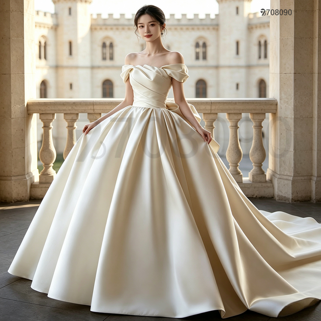 708090 프렌치 새틴 일자 어깨 웨딩드레스