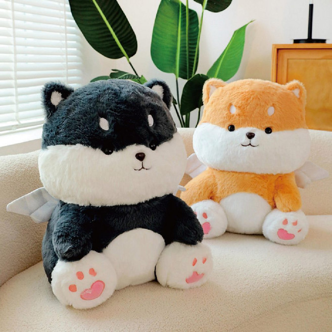 柴犬大學 天使柴柴毛絨娃娃 可愛柴犬玩偶, 1個, 黑柴,小 30cm (0.45kg)