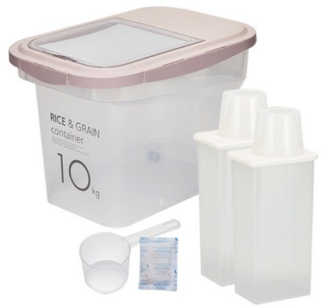 씨밀렉스 라이스키퍼 10kg + 잡곡통 1300ml x 2p, 투명핑크, 1세트