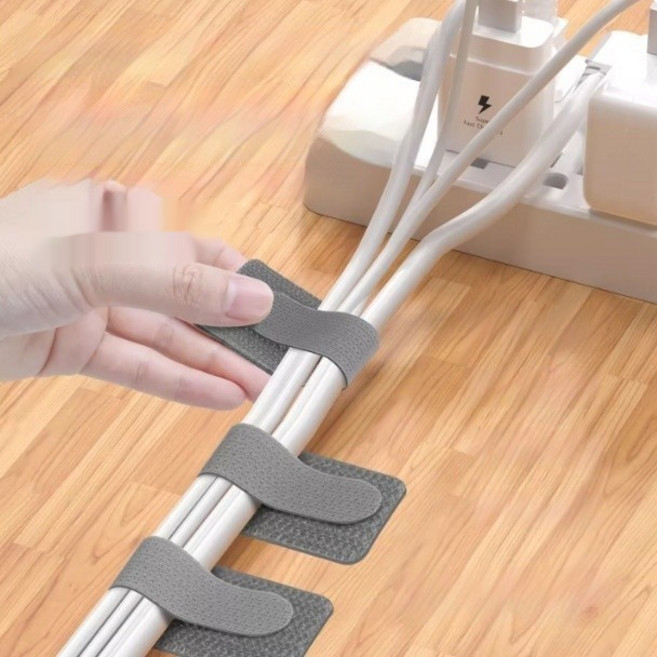 누리아띠접착식 찍찍이 전선 케이블 정리 타이, 그레이, 20개