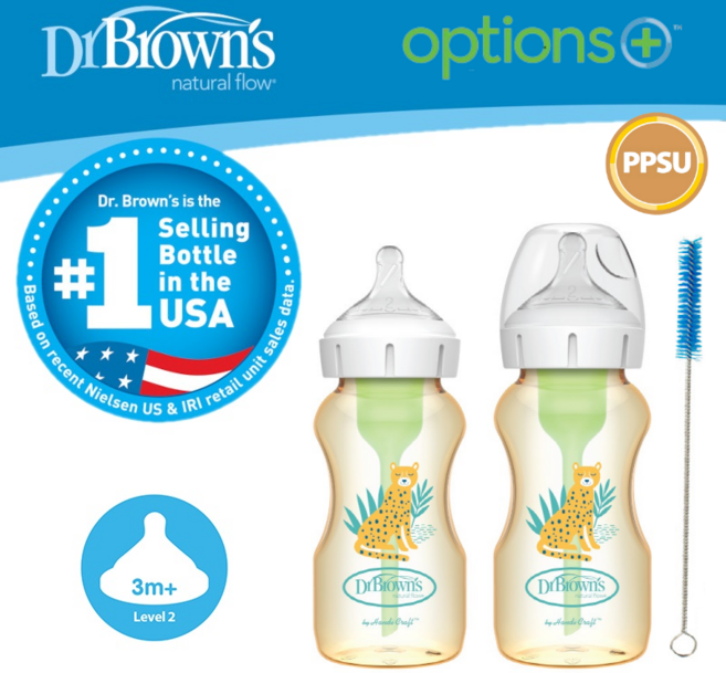 닥터브라운 옵션스 플러스 PPSU 와이드넥 데코 젖병 270ml 2P, 일반, 1개, 치타