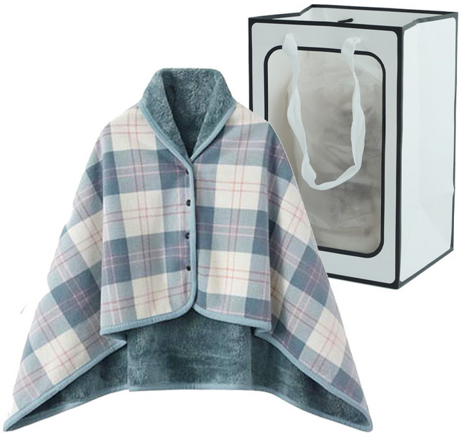도소 망토담요+창문형쇼핑백 똑딱이 단추형 치마 체크 무릎담요-중형사이즈 80x130cm