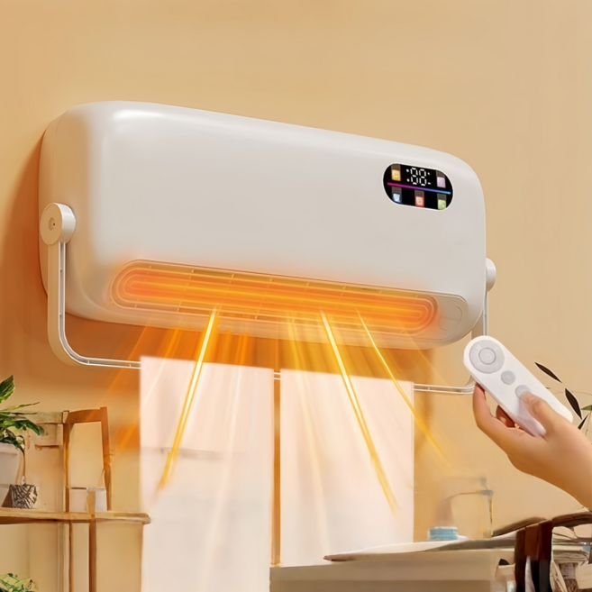 Mochae 저소음 벽걸이 온풍기 PTC 급속 난방 욕실 방수 무타공 냉온풍기 사무실 리모컨 타이머 난방기 3단 조절 업소용 전기 히터, 흰색