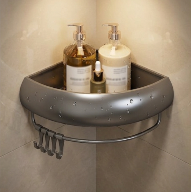 리틀보이 라운드핏 무타공 코너형 욕실선반, 1개, 다크그레이