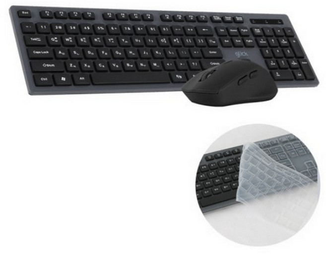 지클릭커 OFFICEPRO WMK10 무소음 무선 키보드 마우스 세트 (블랙)-키스킨포함, 일반형, 블랙