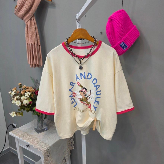 화살촉 인디언 배색랍빠 크롭 반팔티셔츠