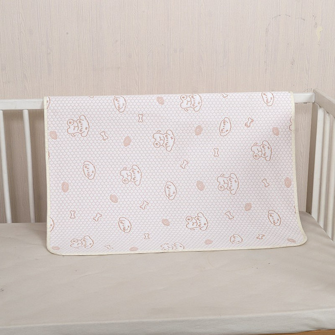 冰豆豆涼蓆隔尿墊嬰兒防水可洗透氣幼兒童夏季冰絲牀單防漏姨媽墊, 咖色小狗