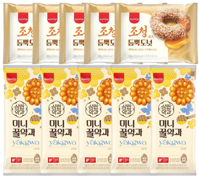 삼립 미니 꿀약과오리지널 70g+조청 듬뿍도넛 60g, 1세트, 각5개(총10개)