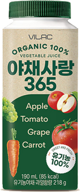 비락 유기농 야채사랑365, 190ml, 20개