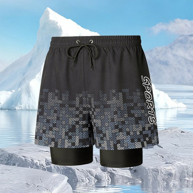 JLVJ 투인원 워터팬츠 딱붙음 남자 5부 수영복 2중 원단 반바지 래쉬가드