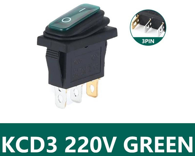 직사각형 배 유형 긴 로커 스위치 방수 자동차 대시 보드 KCD3 3 3 핀 12VLED 조명 IP67 20A 온/오프 5 개, 07 KCD3 220V GREEN, 01 100PCS