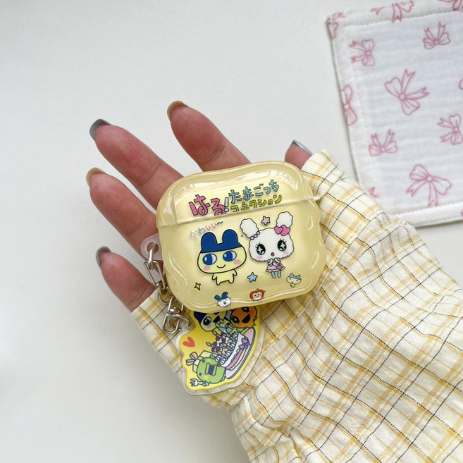 [키링포함] 다마고치 노란 하드케이스 에어팟케이스, 4세대, 옐로우, 1개