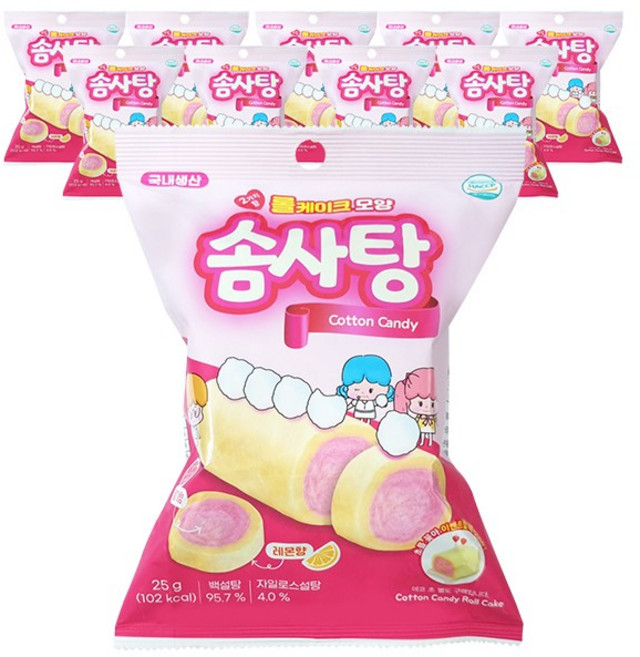 슈가롤리 롤케이크 모양 솜사탕, 10개, 25g