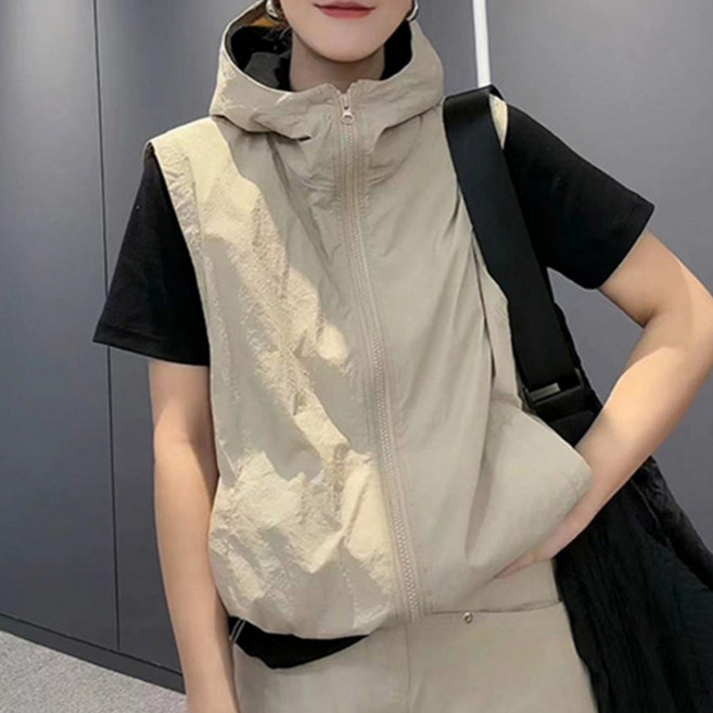 ANYOU 여성 여름 조끼 바람막이 후드집업 루즈핏 자외선 차단 얇은 방풍 조끼