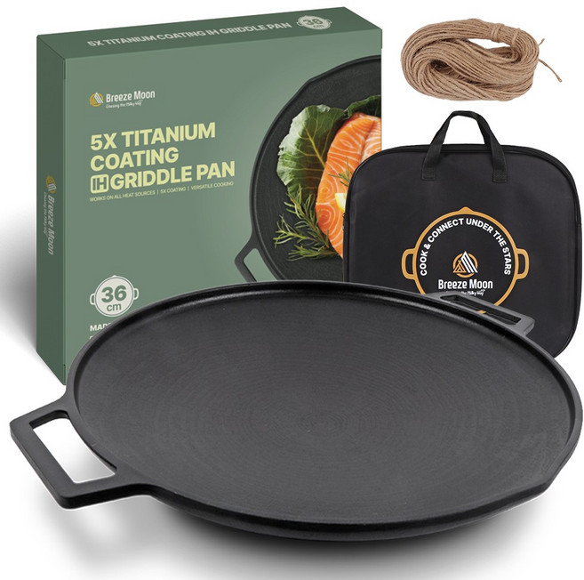 브리즈문 티타늄 5중코팅 인덕션 겸용 통주물 캠핑 그리들 팬 36cm, 블랙, 1개