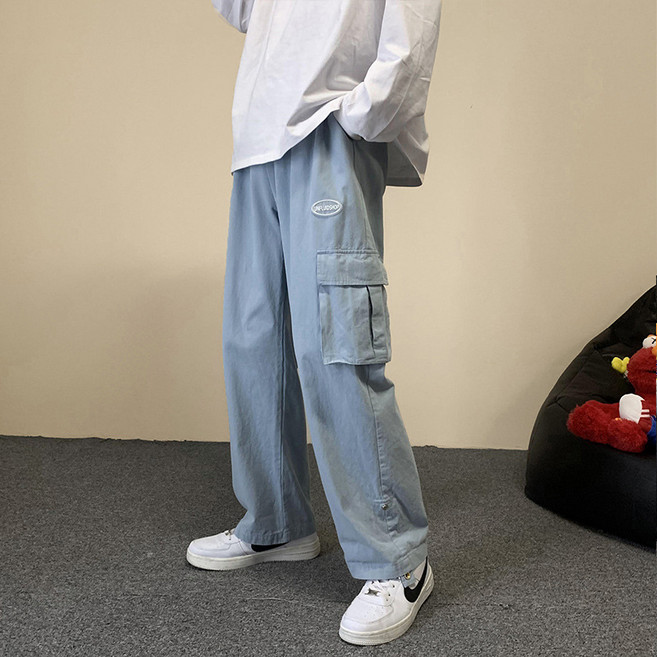 新款工裝褲男春秋款寬鬆潮牌束腳多口袋休閒大碼九分長褲子男秋季