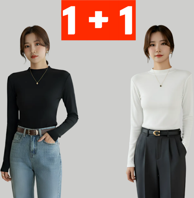 밸류그램 여성 프리미엄 긴팔 반목 티셔츠 1+1