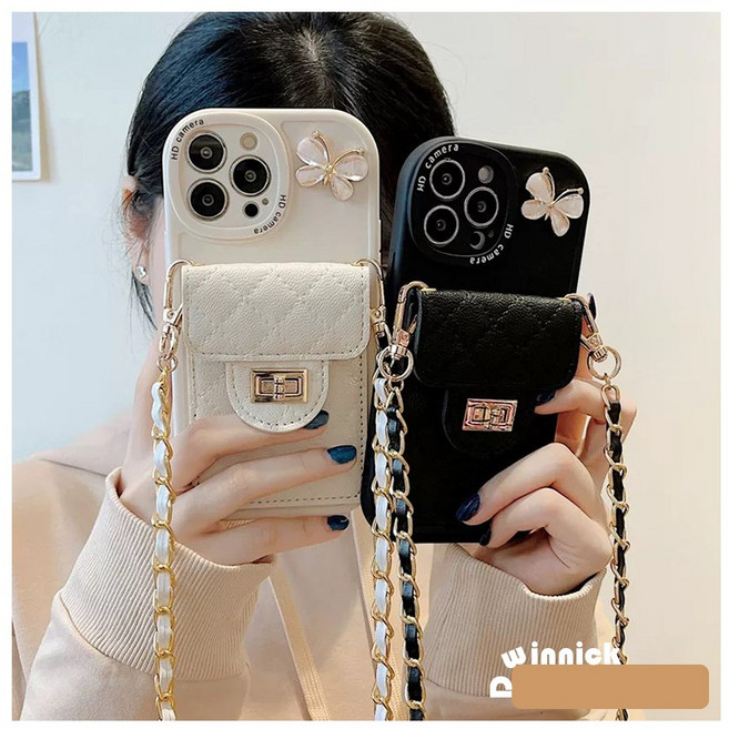 디위닉 아이폰 12 13 14 15 프로 맥스 카드 포켓 숄더 스트랩 목걸이 케이스