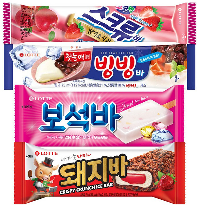 보석바x10개+스크류바x10개+돼지바x10개+빙빙바x10개, 1세트, 3.05L