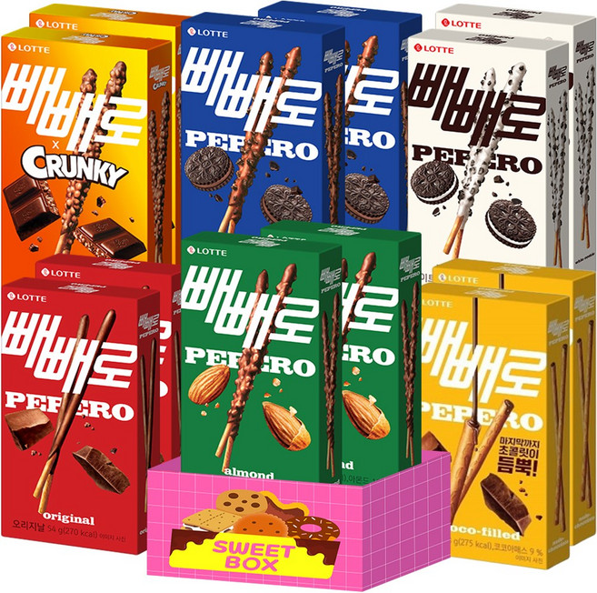 빼빼로 세트 초코2 아몬드2 크런키2 화이트쿠키2 누드2 초코쿠키2 몽실2, 1개, 54g