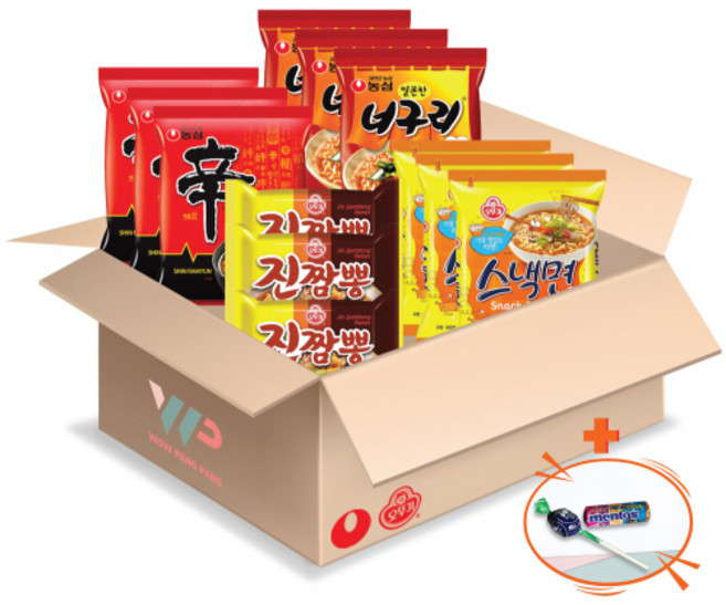 농심 오뚜기 봉지라면 혼합세트 4종 12봉입 신라면 3개입+너구리 3개입+진짬뽕 3개입+스낵면 3개입 총12봉입 멘토스+투시팝캔디 사은품 2종 증정, 1개