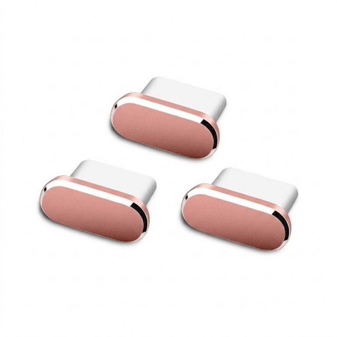 티놀지 휴대폰 메탈 C타입 충전단자 보호캡 먼지마개, 3개, 로즈골드