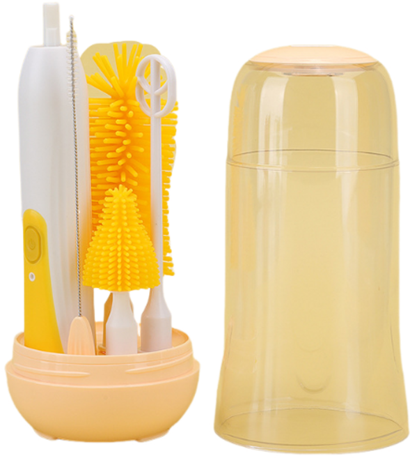 瑞克倉庫 電動奶瓶杯刷 吸管刷, 黃色, 1個