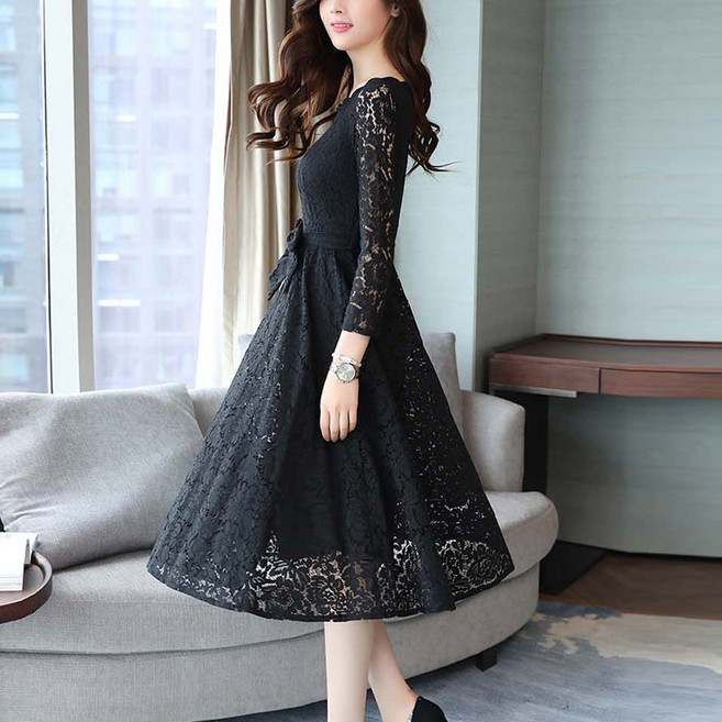 세광몰 봄가을 하객룩 망사원피스 롱 레이스 446-1