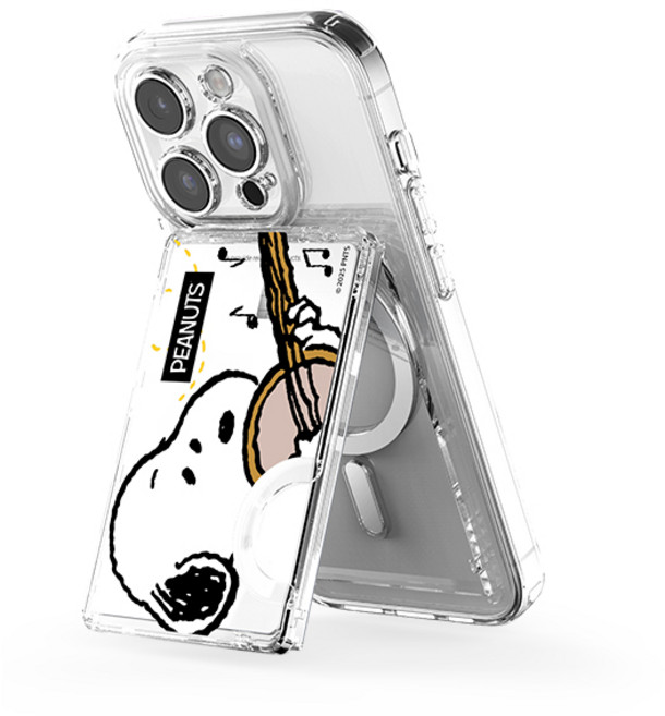 스누피 투명 마그네틱 멀티 스탠드 카드지갑 (맥세이프 호환), 1개, 씽앤쏭_플레이 더 기타