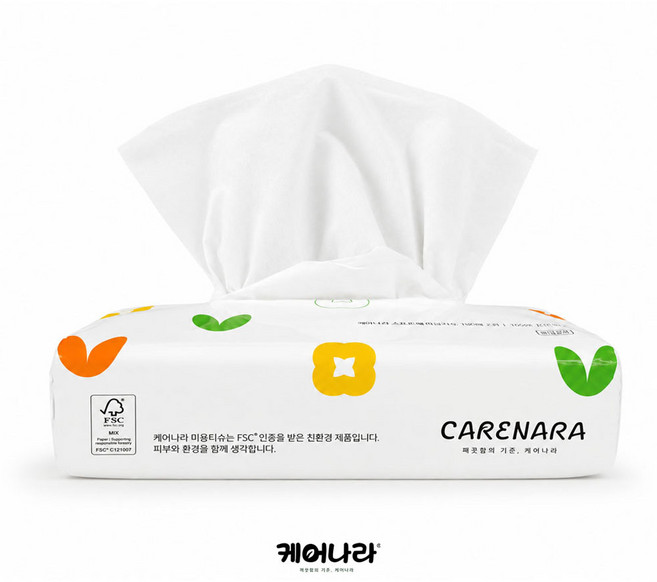 케어나라 부드럽고 깨끗한 먼지없는 소프트팩 미용티슈 150매 2겹 100% 천연펄프, 1개, 150매입