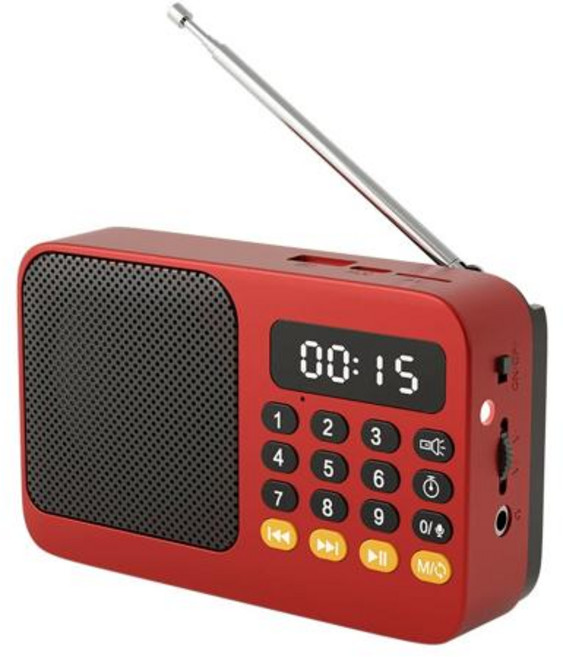휴대용 미니 아날로그 라디오 효도 등산 캠핑 충전식 디지털 FM USB TF MP3 플레이어 음악 스피커 장치 LED 디스플레이 포함, 1)Red