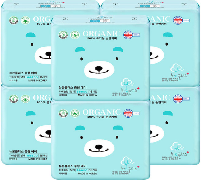유기농본 뉴본플러스 중형 생리대 날개형, 6개, 16개입