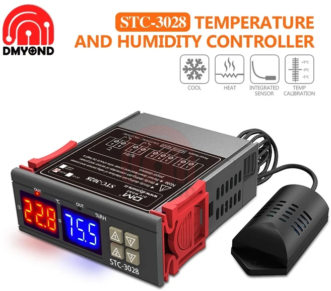 듀얼 디지털 온도 조절기 온도 습도 제어 STC-3028 온도계 습도계 인큐베이터 컨트롤러 AC 220V DC 12V 24V, [03] DC 24V