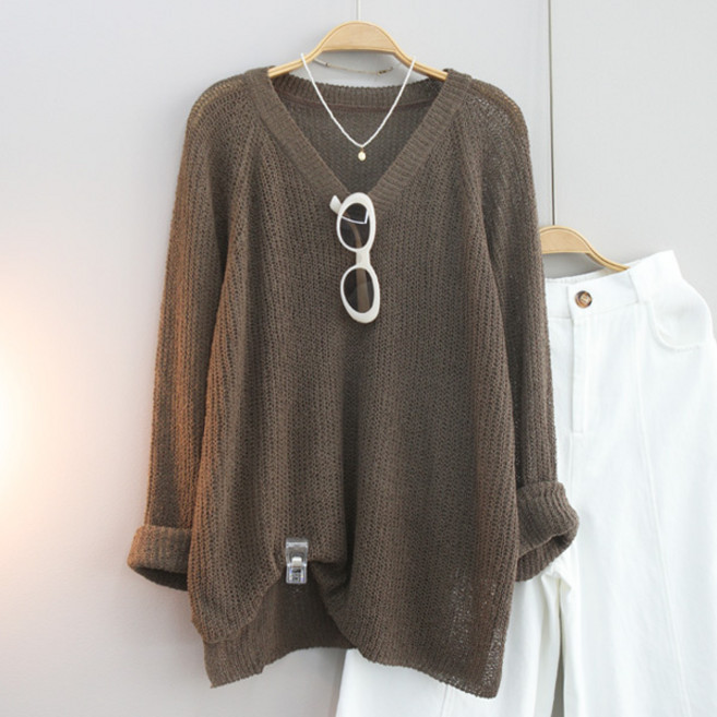 달콩 여성 빅사이즈 여름니트 부클브이넥루즈핏니트