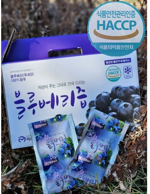 순수 국내산 블루베리즙 (100%) 함유 1박스(30포) 80L 자연의 맛 그대로 담아내는 맛, 2.4L, 1개