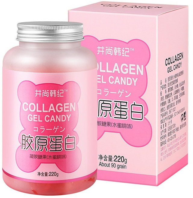 膠原蛋白白番茄水光軟糖 維生素C玻尿酸美容軟糖 養顏嘭嘭肌水蜜桃小熊軟糖, 請下單27次=1瓶, 1個, 220g