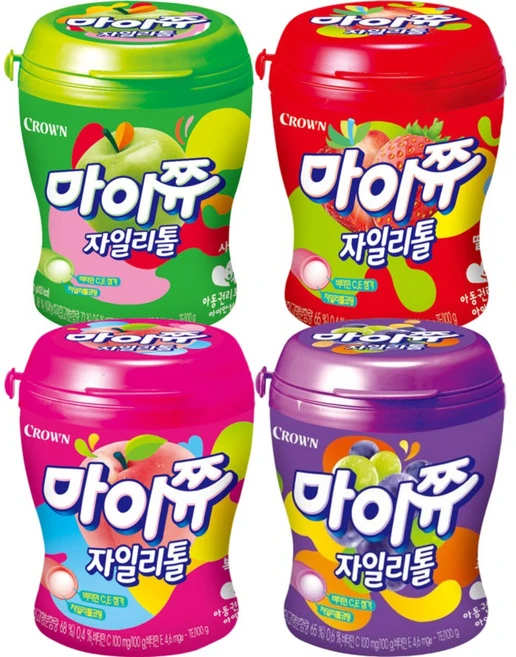 크라운 마이쮸 용기 4종 110g (딸기 복숭아 사과 포도), 440g, 1세트 - 쿠팡