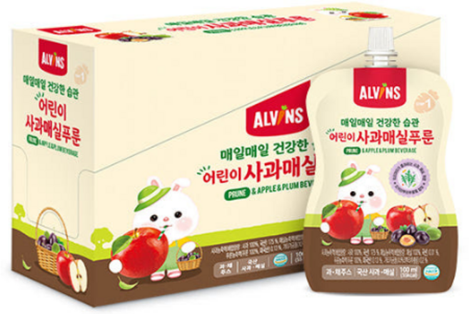 엘빈즈 매일매일 건강한 습관 어린이 사과매실푸룬 100ml 40p 세트, 사과 + 매실 + 푸룬 혼합맛, 12박스