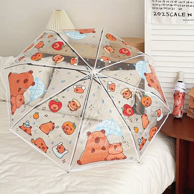 코샤 카피바라 3단 투명 우산 원터치 자동 버튼 귀여운 캐릭터 경량 비닐 우산