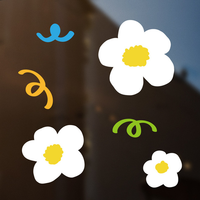 귀여운 플라워 아이콘 창문 시트지 방수 스티커 (거울 현관문 욕실 타일 벽 부착가능), 화이트