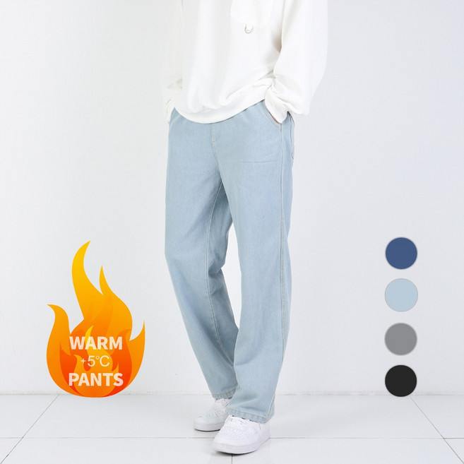 [데님공방] 4컬러 겨울본딩 융털 스판 밴딩청바지 세미와이드핏 기모 데님팬츠 S-2XL